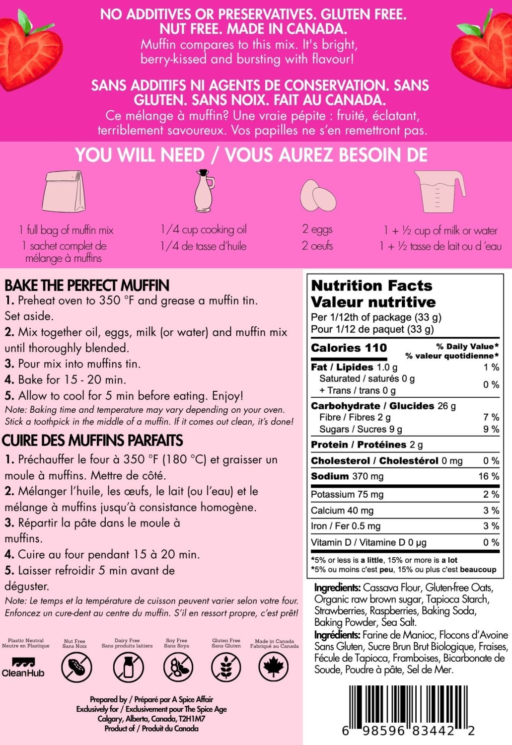 "You Bake me Blush" Gluten Free Muffin Mix - Strawberry Raspberry - My Epicurean Kitchen